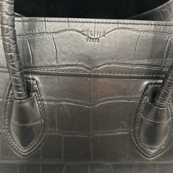 CELINE Crocodile Embossed Medium Phantom Luggage Black *AUTHENTIC* - Picture 3 of 8